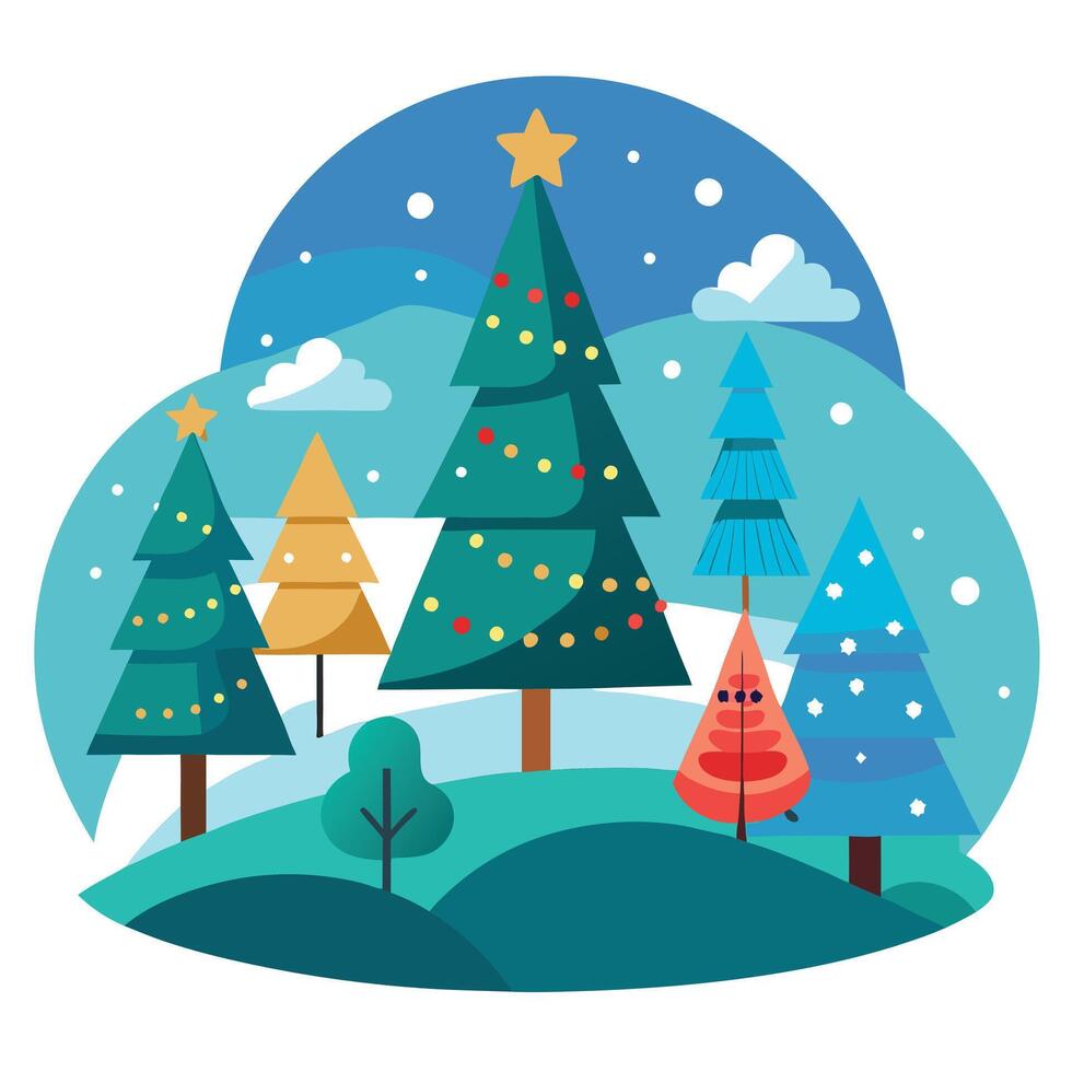 Christmas trees and snow in the forest vector