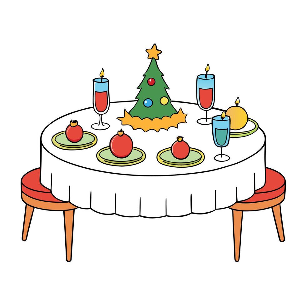 Christmas table decoration. festive table setting with Christmas balls vector