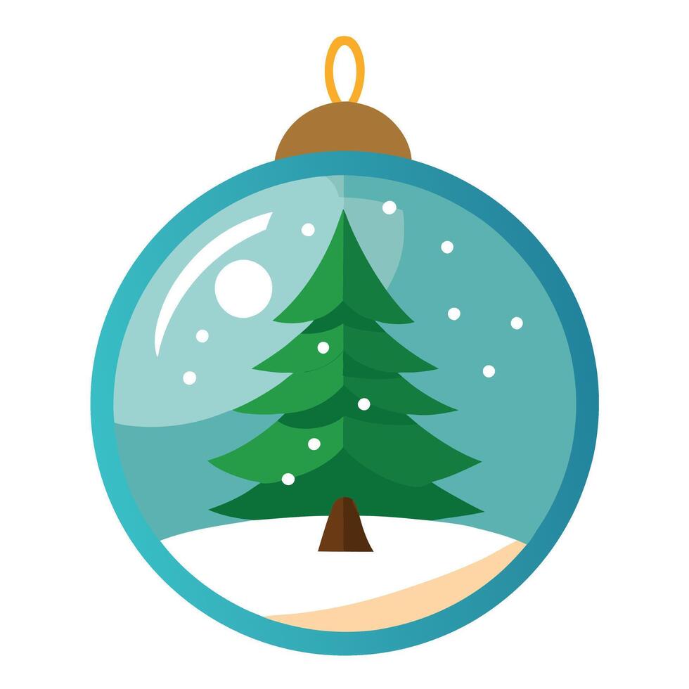 Christmas Tree inside snow ball hanging on fir branch vector
