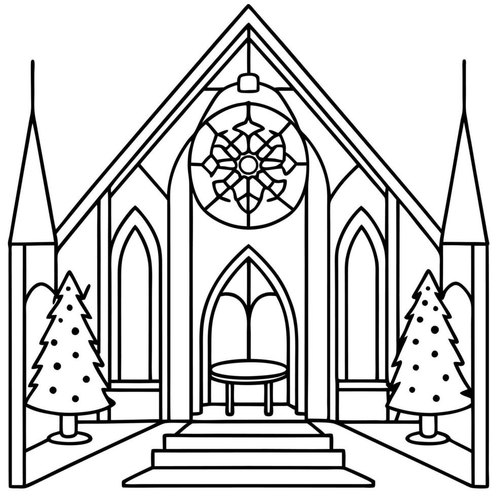 Interior of the cathedral with christmas tree generative art vector