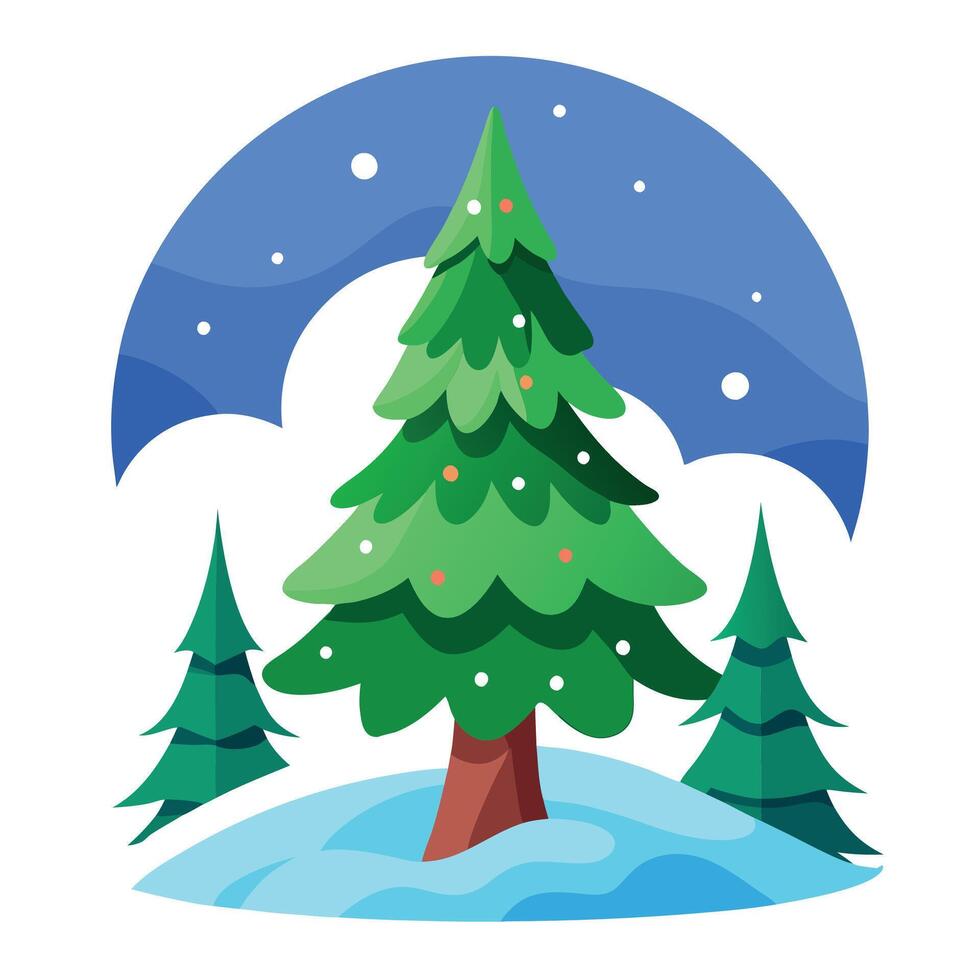 Christmas Tree in the wild with snow and pine trees. vector