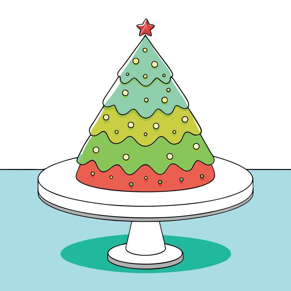Christmas tree shape powdered cakes on a Christmas table. blurred Christmas background. vector