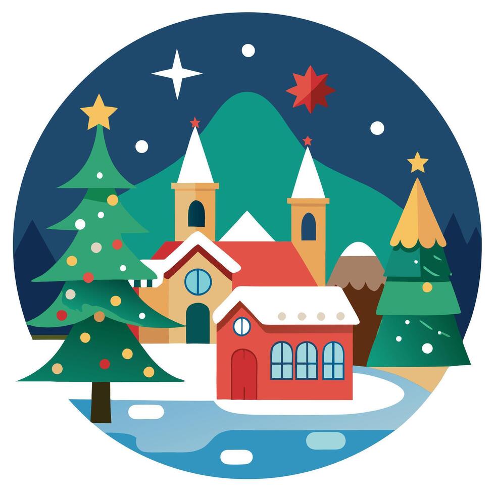 Christmas village with houses, trees and snow vector
