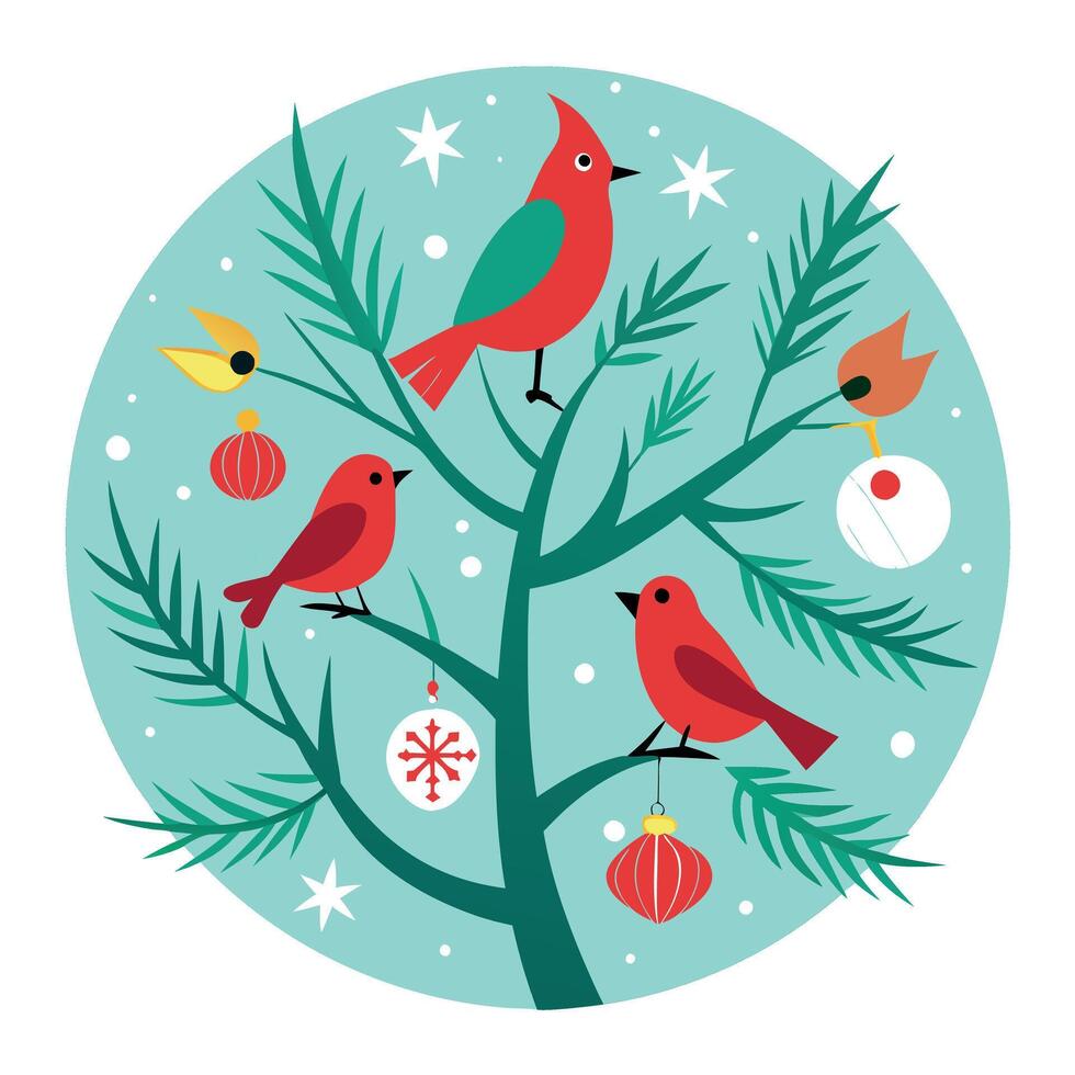 Christmas Poster. illustration of Christmas Background with branches of christmas tree and birds vector