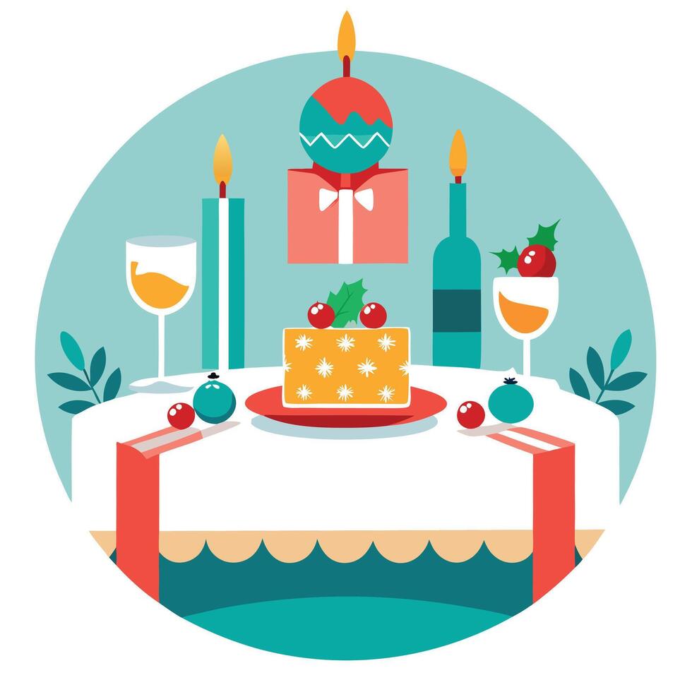 Christmas table with cake and wine vector