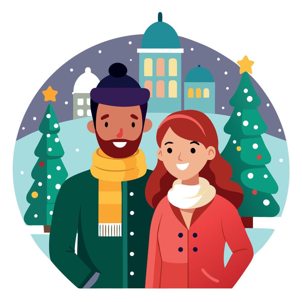 A couple standing in front of a christmas tree vector