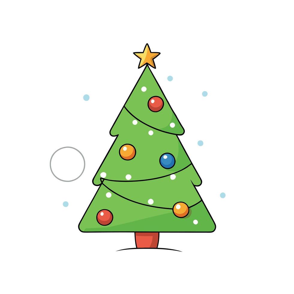 Christmas tree with baubles and bokeh blurred lights on background. Copy space. Greetings card. vector