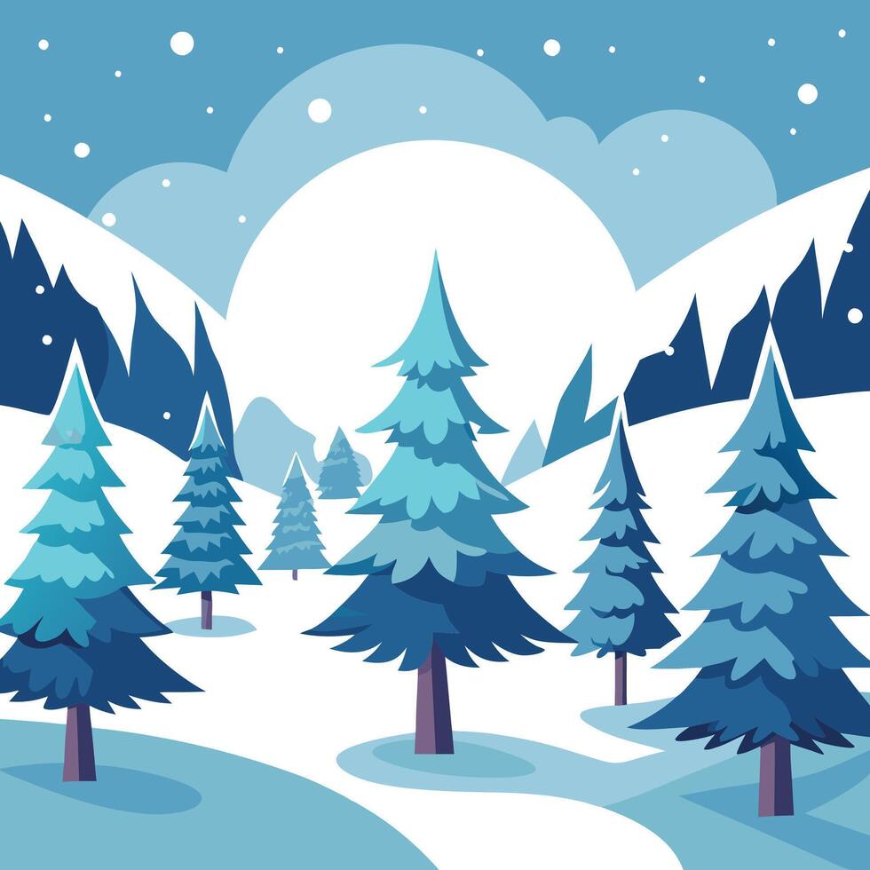 Winter landscape with snow covered trees and mountains vector