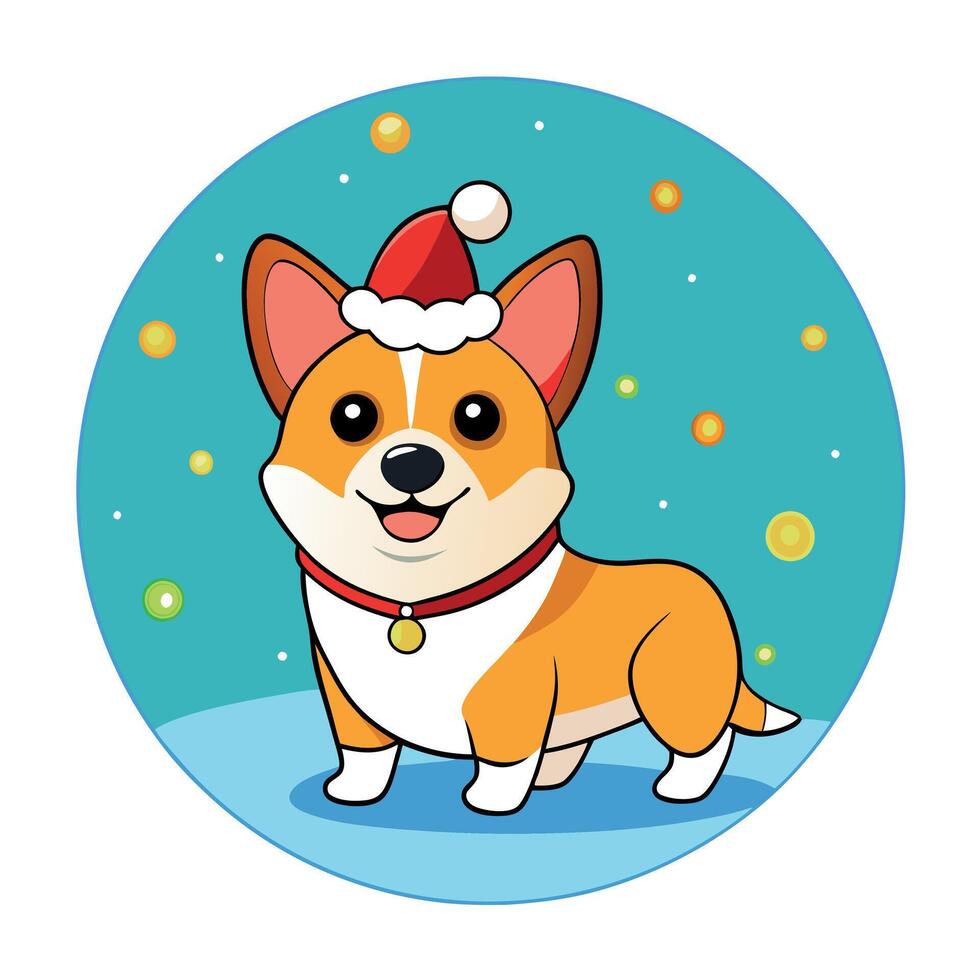 Christmas corgi dog on festive christmas light bokeh street background vector