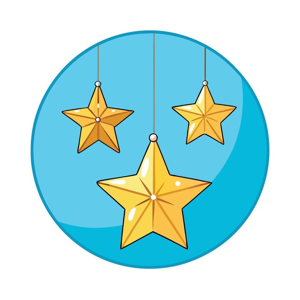 Hanging golden start ornaments with bokeh light blue New Year vector