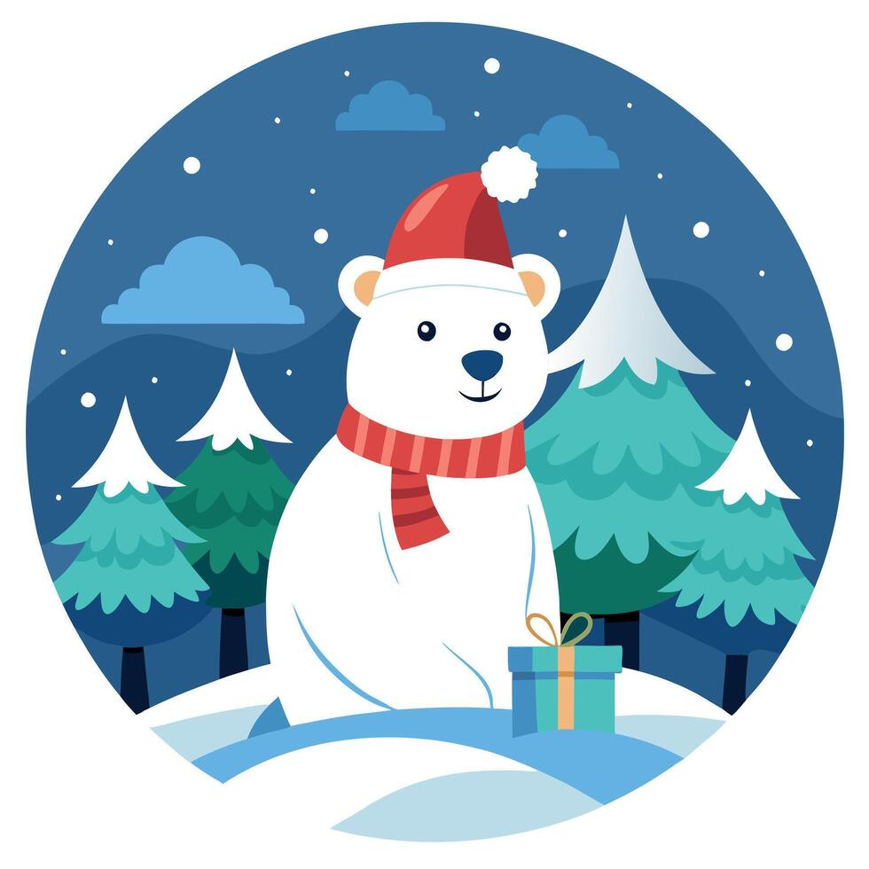 Polar bear with christmas gift vector