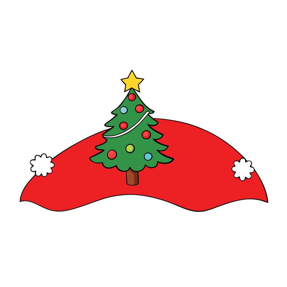 Red christmas background with Christmas tree and hill vector