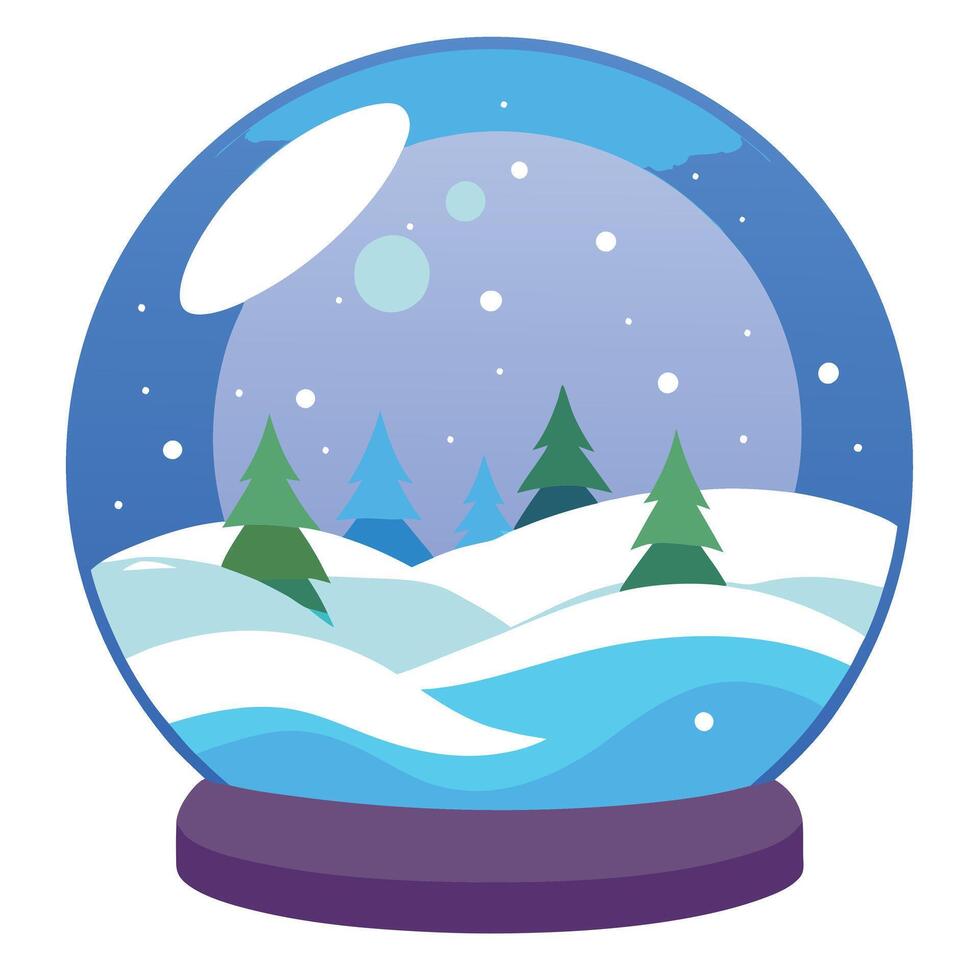 Beautiful snow globe with snowy landscape and trees on a Christmas themed background copy space vector