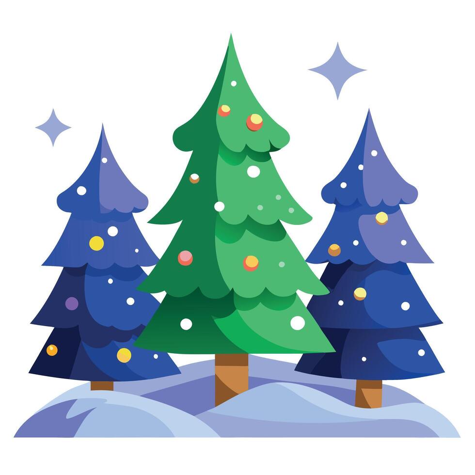Fabulous and festive illuminated Christmas trees in the snow. digital illustration vector