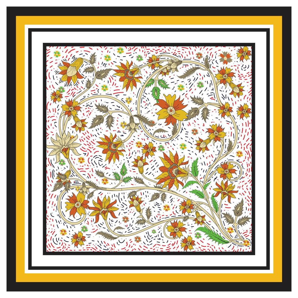 Daisy White And Dijon Yellow Floral Pattern Digital Print Square Scarf vector