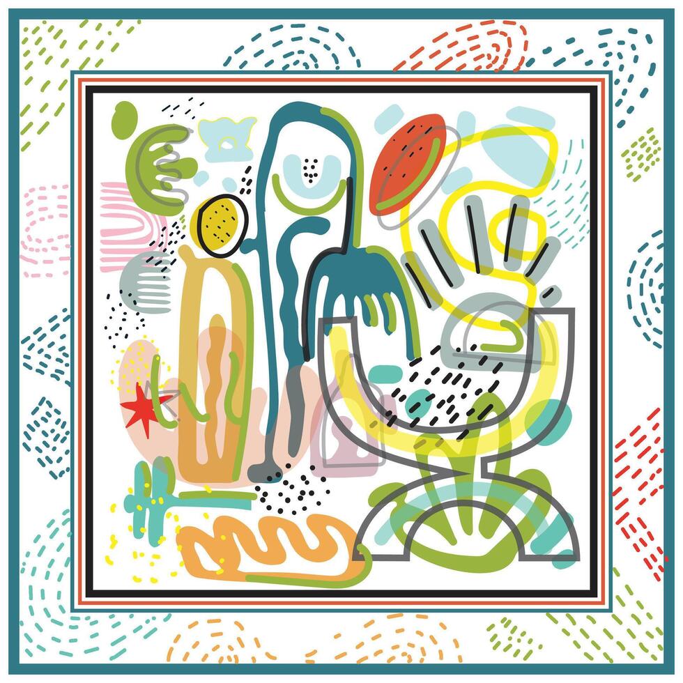 Doodle Art Print Pattern with Colorful Texture Background Square Scarf vector