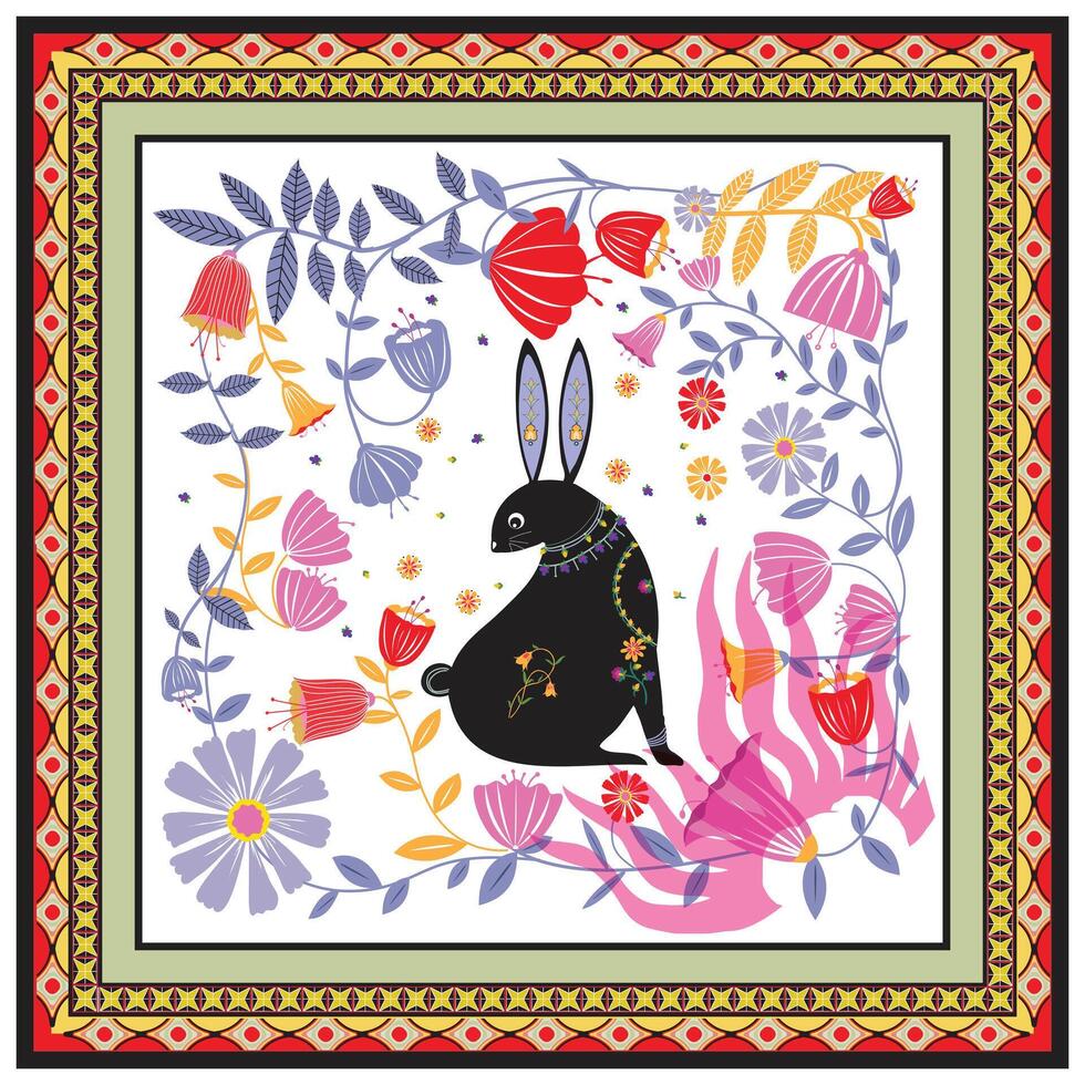 Easter Square Scarf Flower Print Placement vector