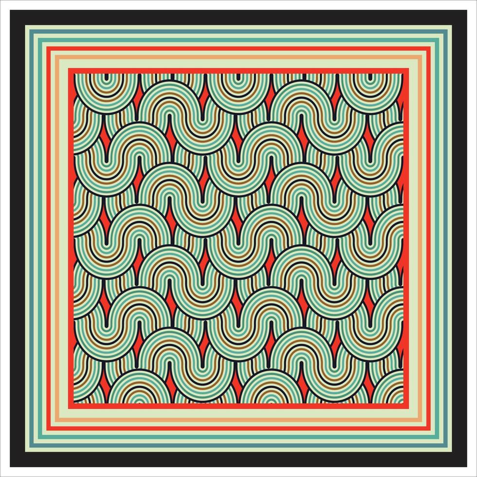 Geometric Waves Lines Shape print Placement in Square shape Scarf. vector