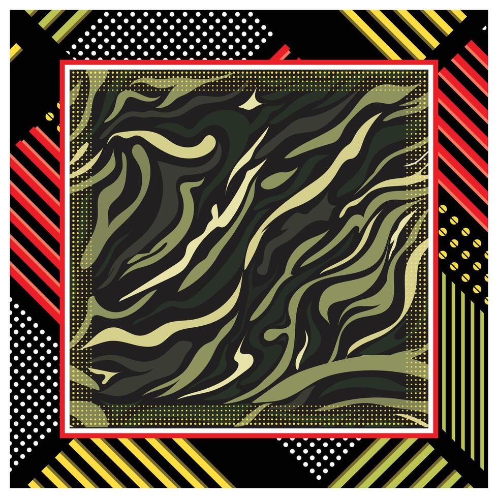Camouflage Waves Print Pattern with Bold Line and Dote Border vector