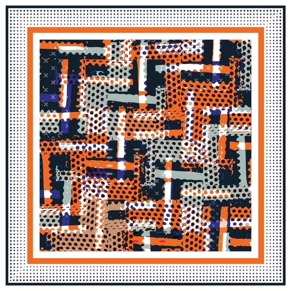 Abstract Doted Patch Texture Print Placement in Square Shape Scarf Geometric Border vector