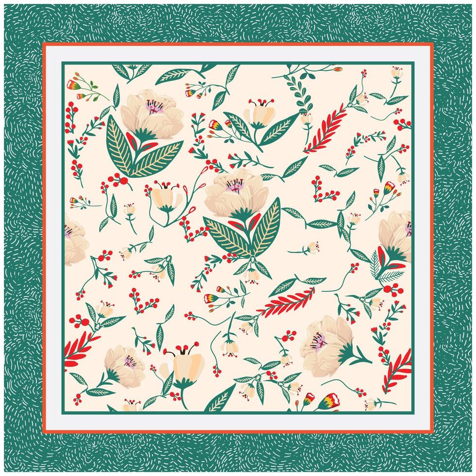 Delicate Floral Print with Pink Background Square Scarf print vector