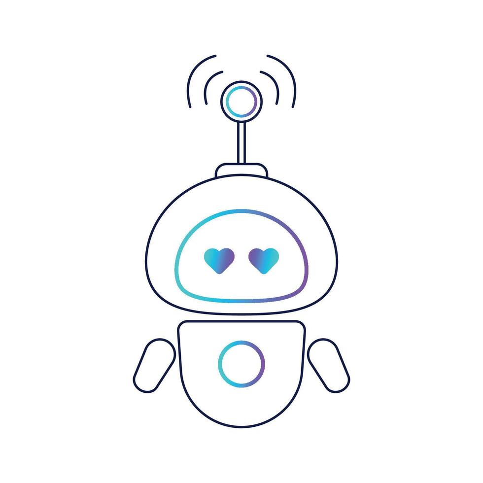 icon, logo of a cute robot with hearts. A chatbot. The robot is a virtual assistant. vector