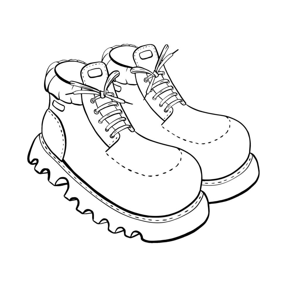 A Stylish Sketch Featuring a Unique LaceUp Boot Design with a Distinctive Wavy Sole. sketch illustration. Tourism vector