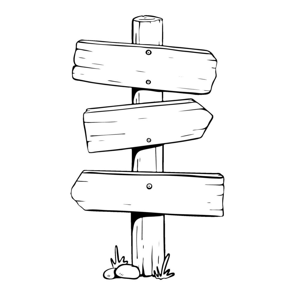 Wooden Directional Signpost Featuring Blank Arrows, Perfect for Personal Customization. sketch. tourism vector