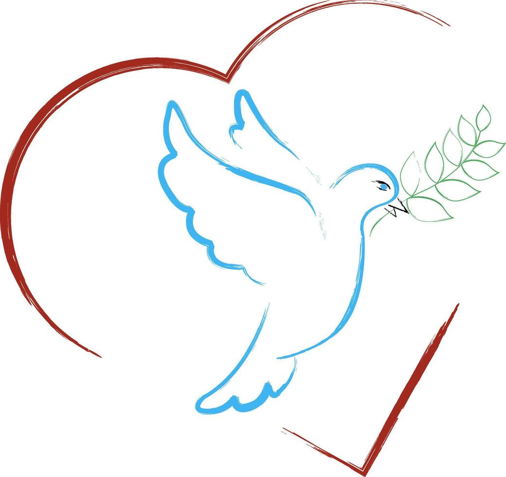 Red heart and dove of peace with olive branch. vector