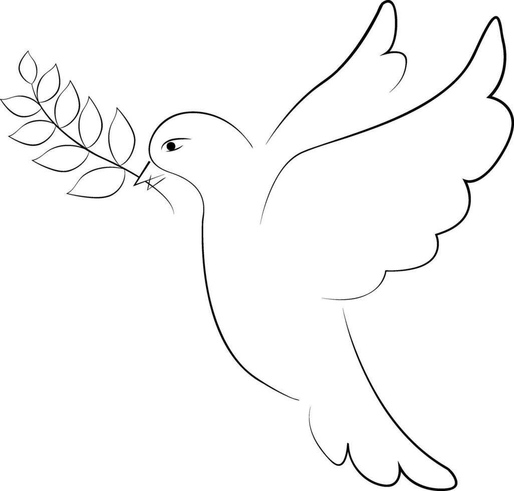 Dove holds an olive branch in its beak. Bird of happiness. New beginning. Dove of Peace. vector