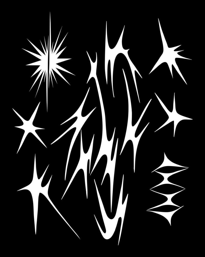 Neo cyber tribal sigilism shape star acid y2k brutalist streetwear clothing element design clip art isolated editable vector