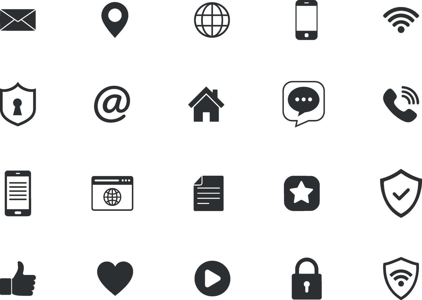 Web Interface Icon Set for Modern Design including communication, security, navigation, and user interaction vector