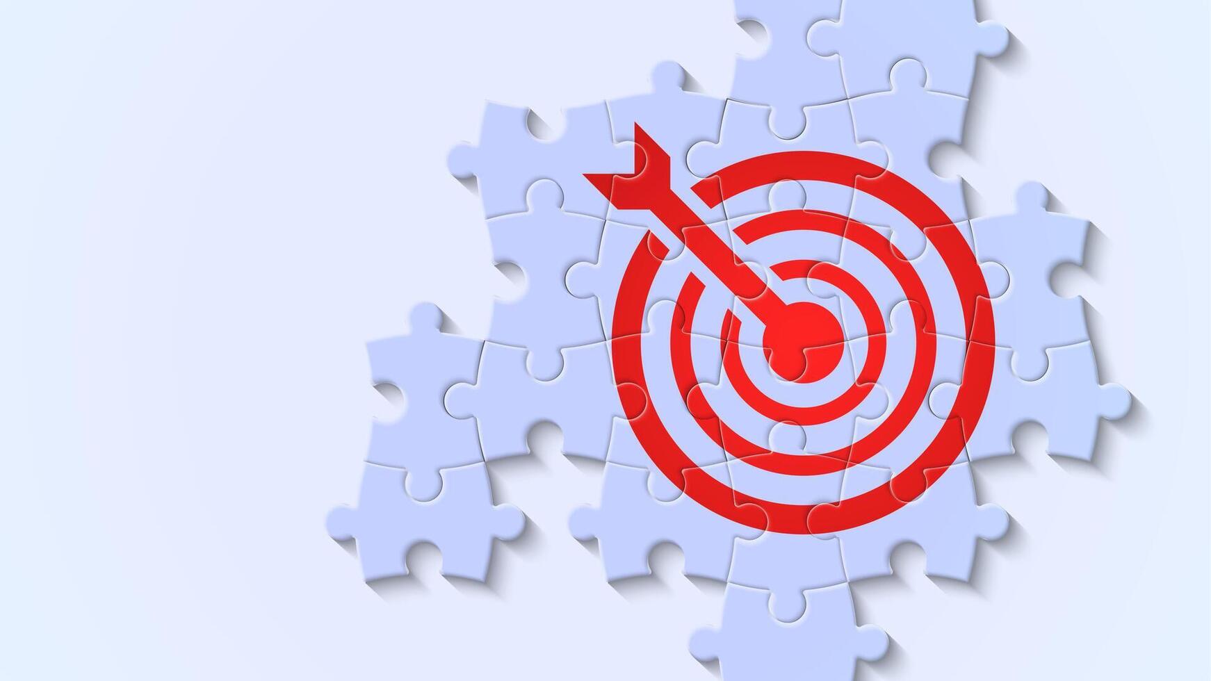 Concept of Achieving Success Goals. Illustration of a winning target with a bullseye symbol in jigsaw puzzle style vector