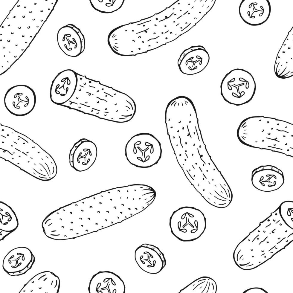 Seamless pattern with cucumber. Hand drawn illustration. vector