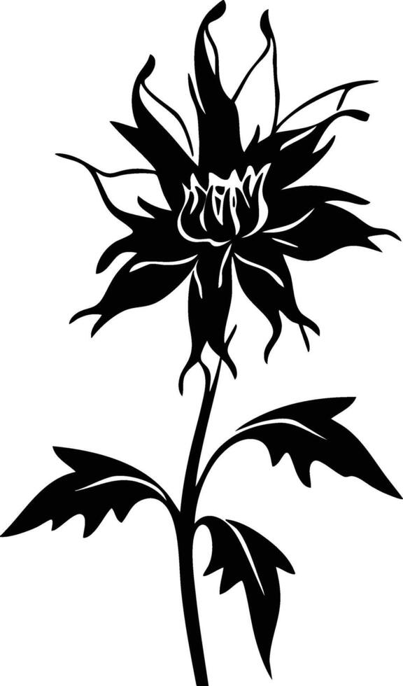 A black and white flower with leaves vector