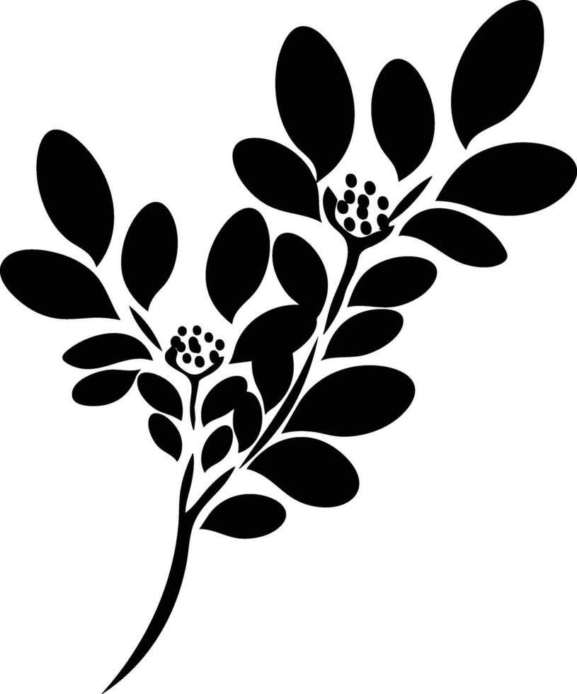 A black and white silhouette of a plant with leaves vector