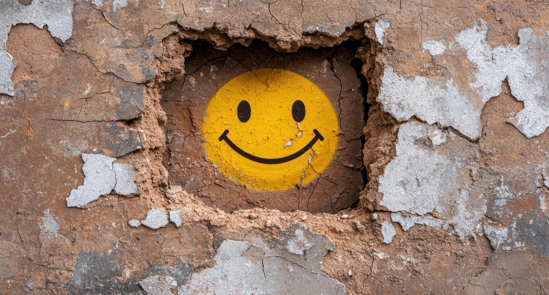 Smiling face symbol on cracked wall photo