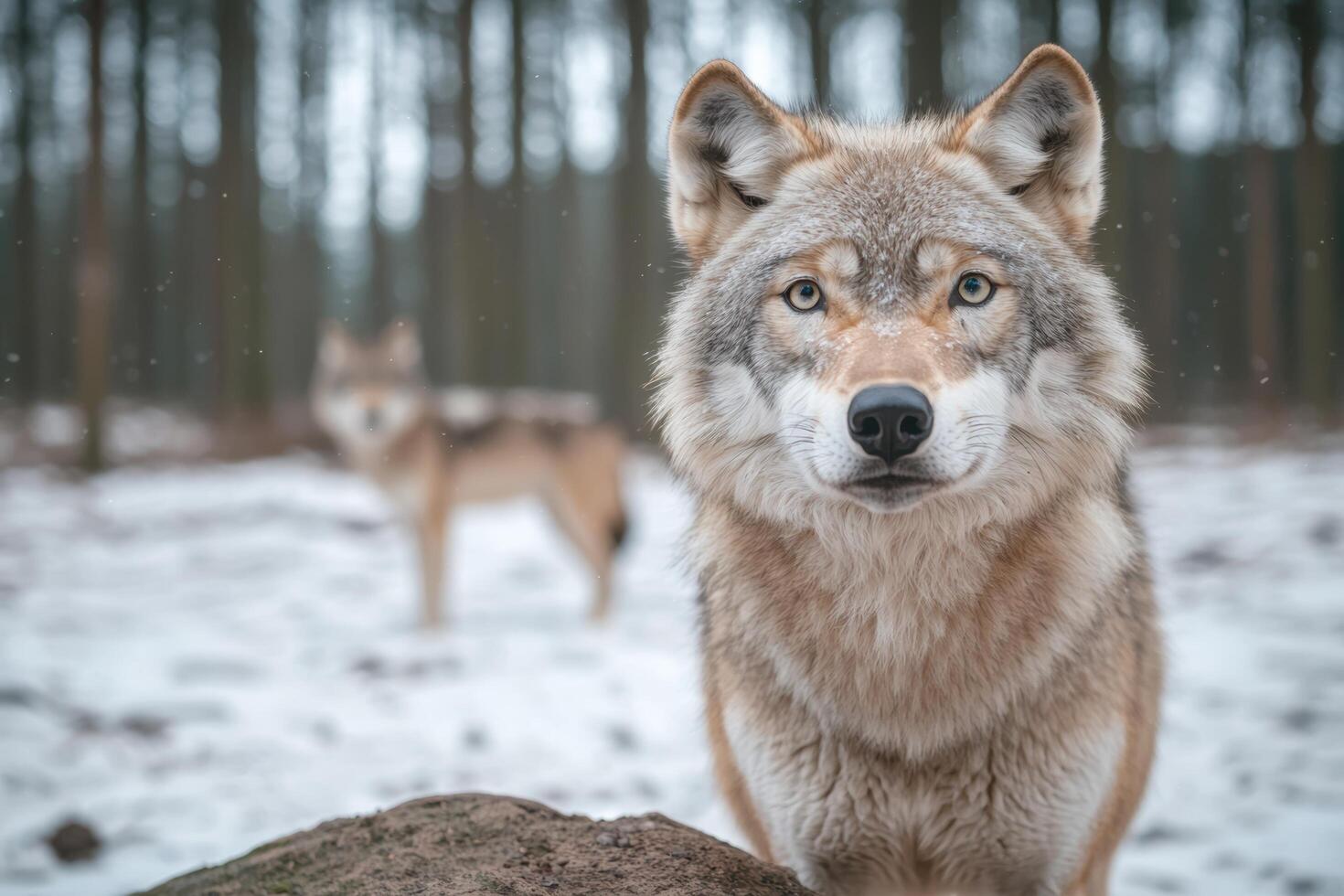 Captivating wolf in snowy forest photo