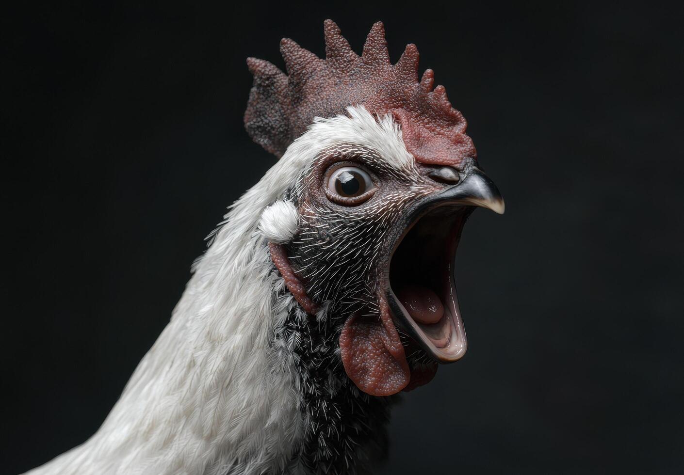 Close up portrait of a rooster with striking features photo