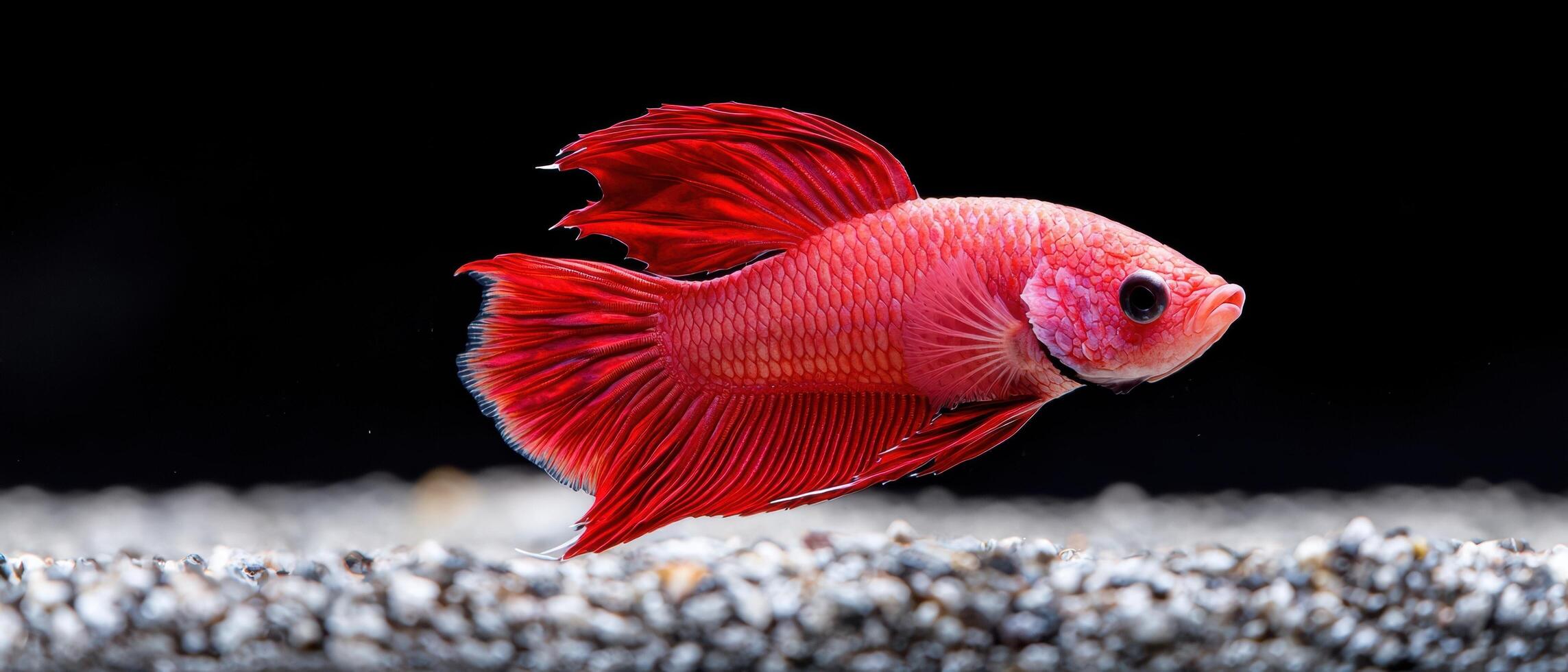 Vibrant red betta fish swimming in aquarium photo