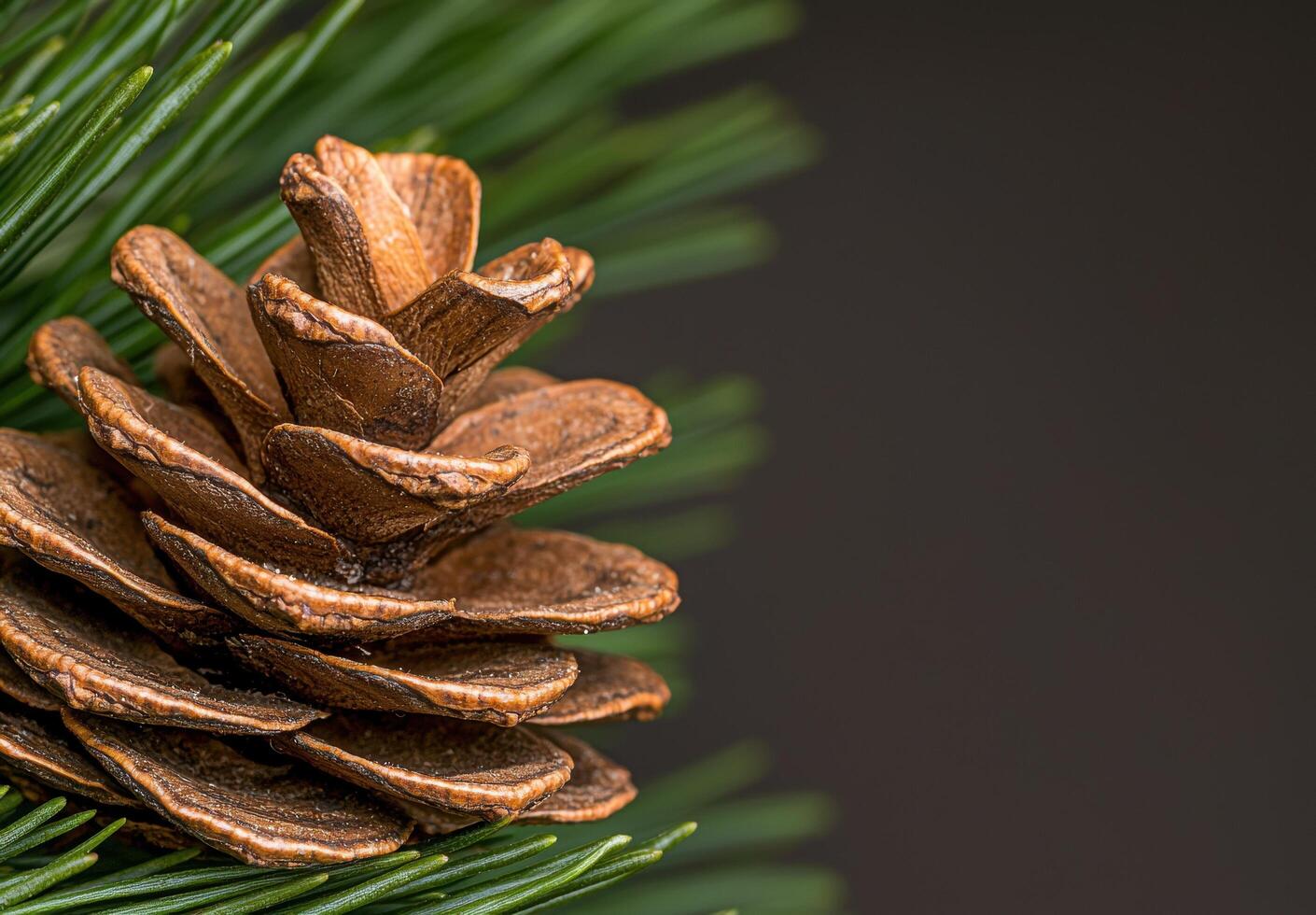 Close up of a pine cone on green pine needles photo