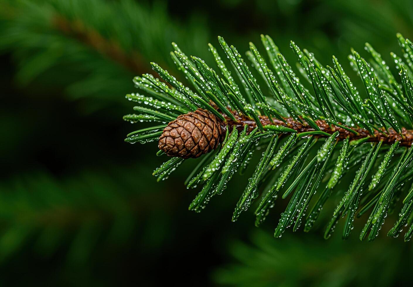 Close up of pine tree branch with water droplets photo