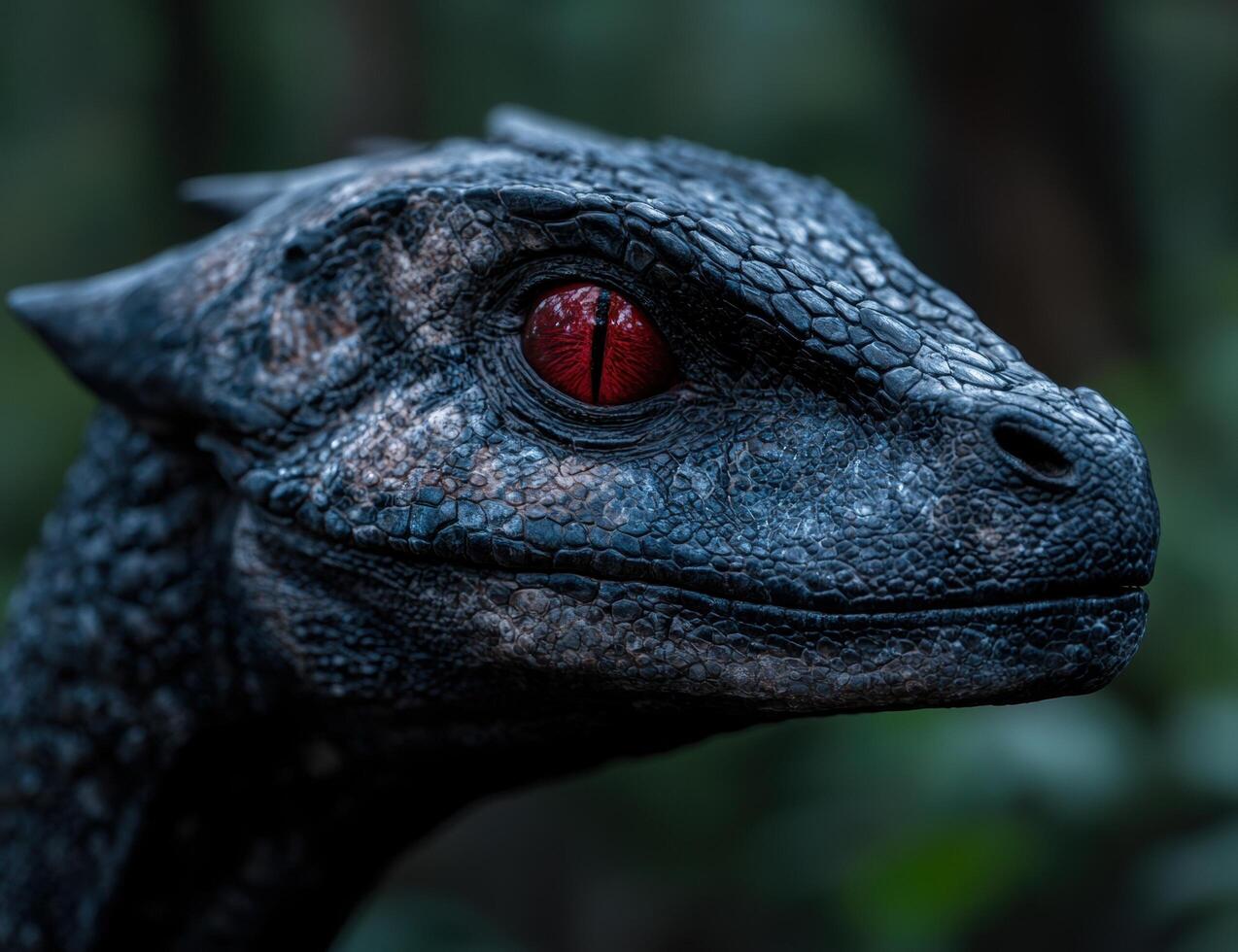 Close up of a dark lizard with red eyes photo