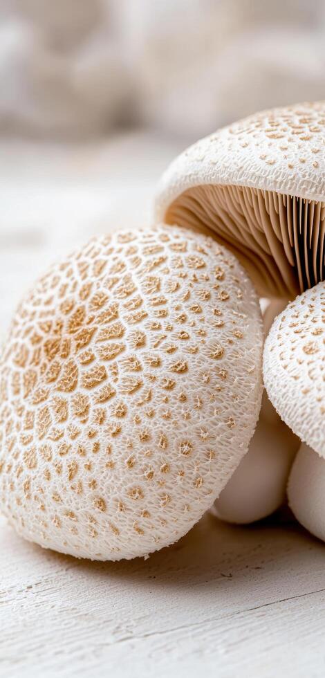 Closeup of a white mushroom with intricate patterns photo
