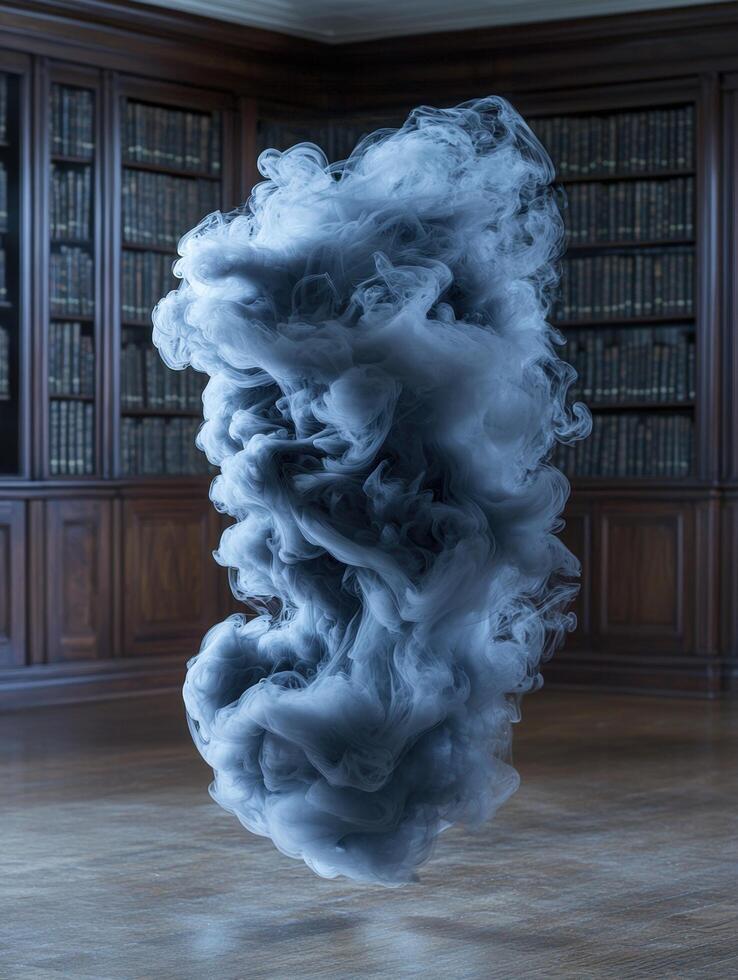 Swirling smoke in a dark library photo