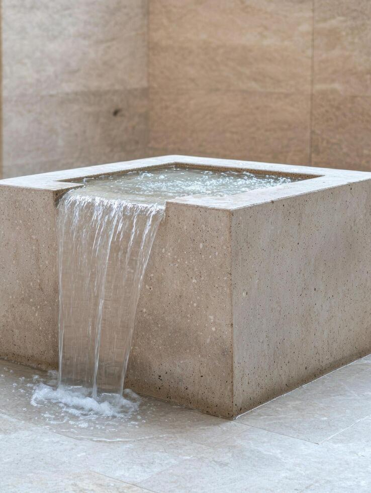 modern water feature with flowing waterfall photo