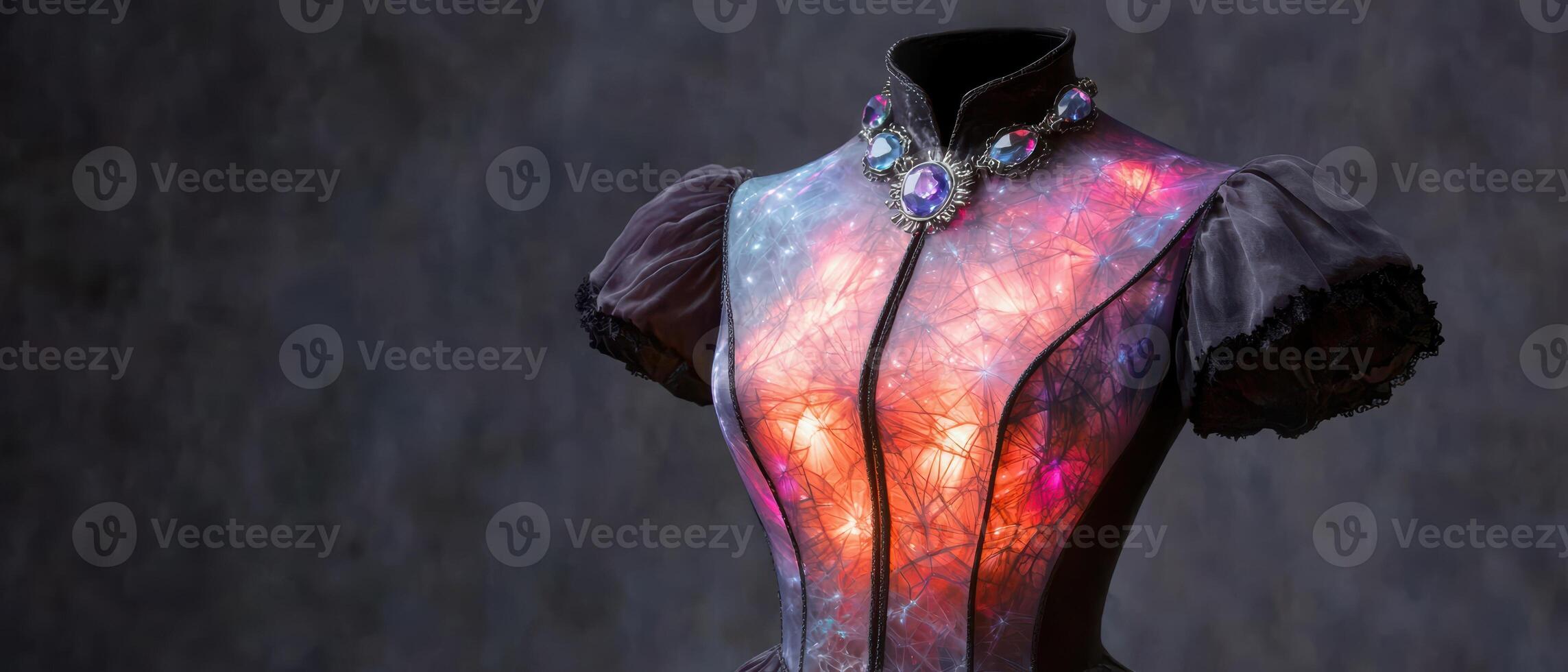 Glowing futuristic dress with gemstones photo