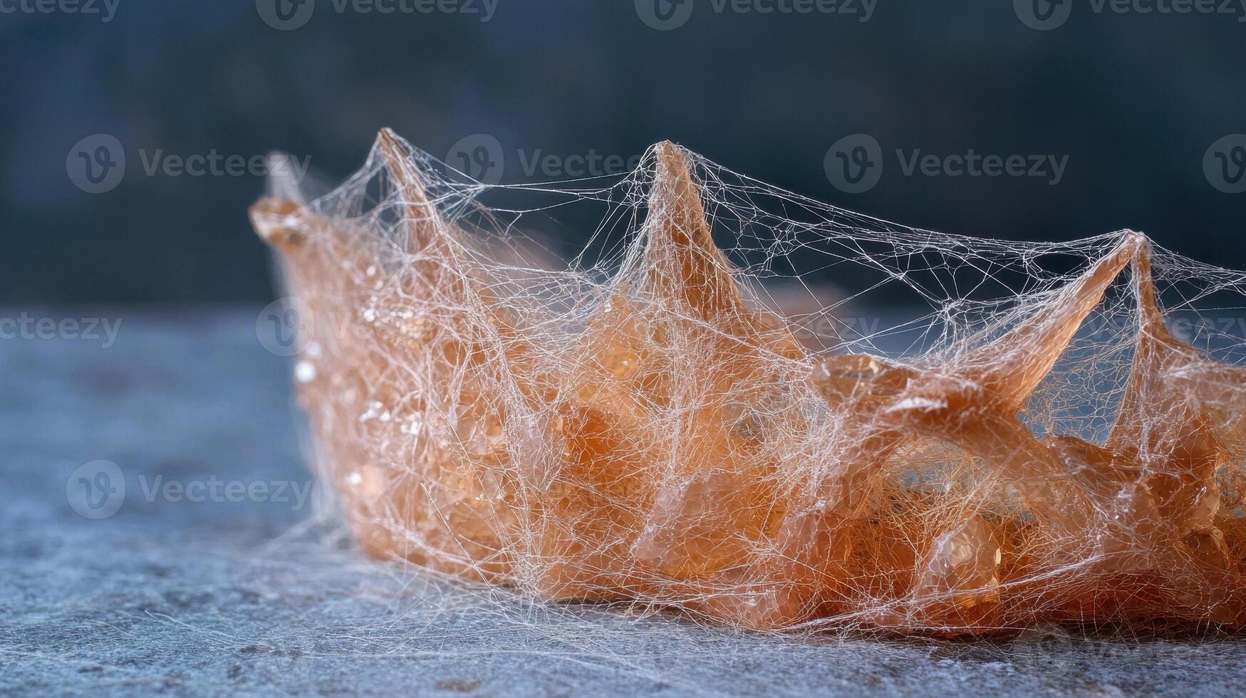 Intricate spider web on orange crystal photo