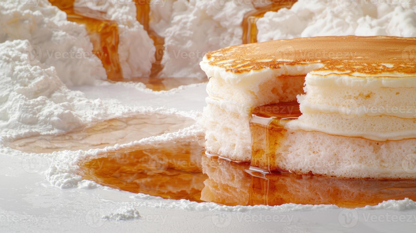 Delicious homemade pancakes with golden syrup photo