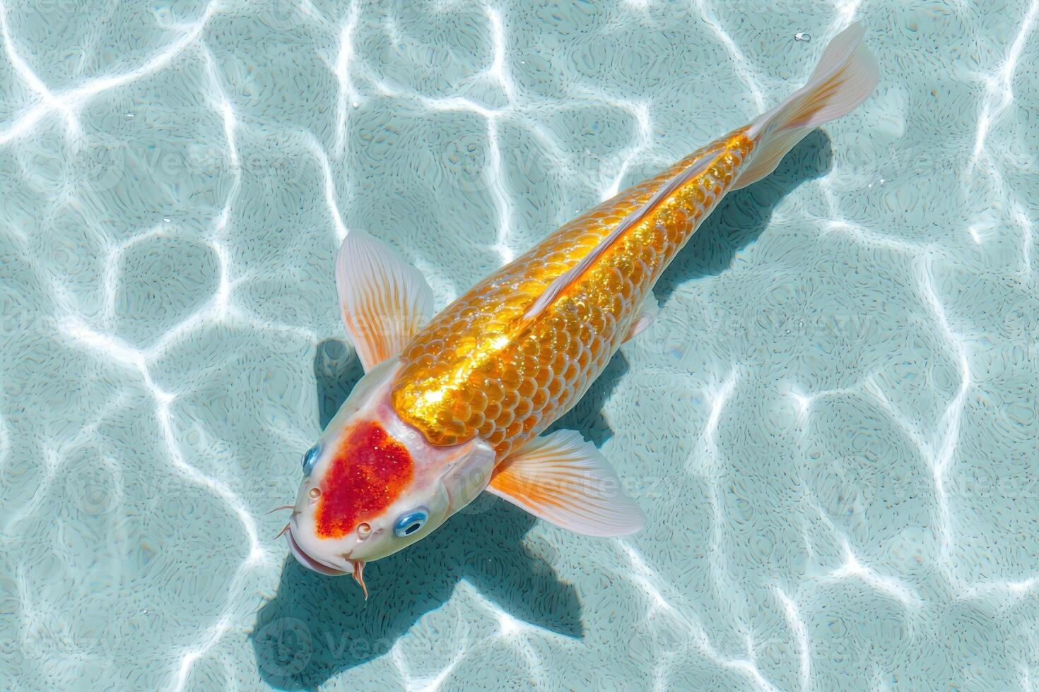 Vibrant orange koi fish swimming in crystal clear water photo